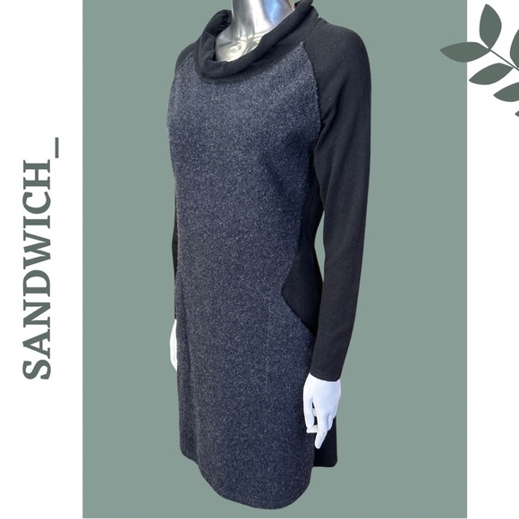 Sandwich Long Sleeve Knit Wool Blend Dress Color Block Detail Scoop Neck Medium - Picture 3 of 11